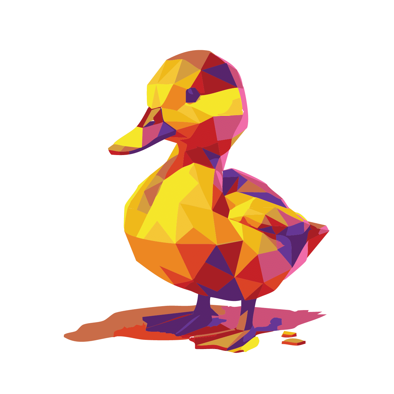 AI-inspired geometric duckling quilt block in bold colors by The AI Quilter.