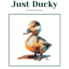 AI-inspired geometric duckling quilt block in bold colors by The AI Quilter.